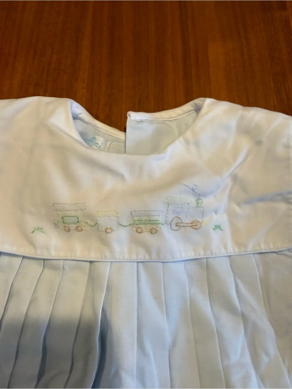 Petit Ami Light Blue Baby Bubble Romper with Embroidered Yoke
